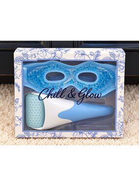 Chill & Glow Spa Essentials Ice Roller Cooling Gel Eye Mask Self Care Gift Set